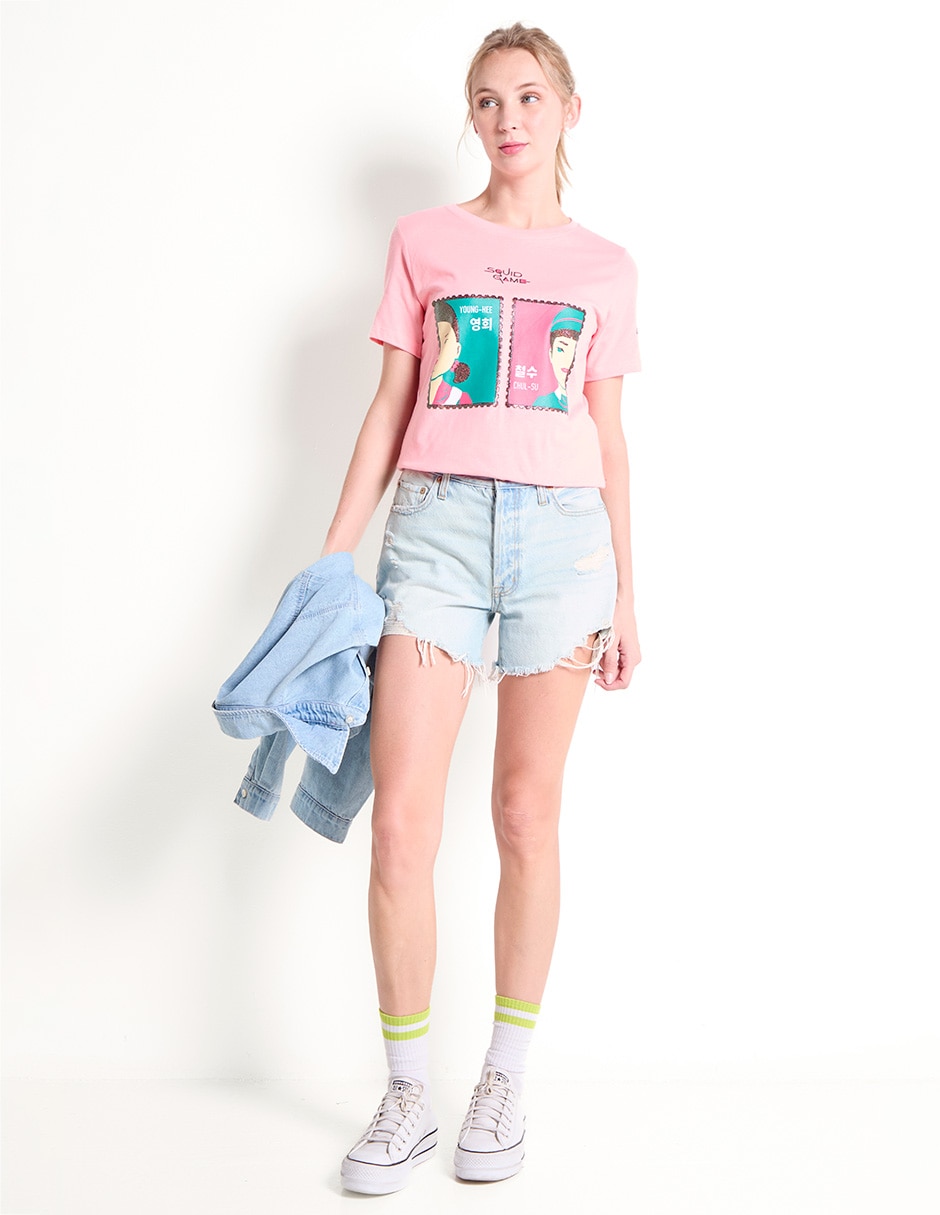 Playera manga corta Squid Game cuello redondo mujer