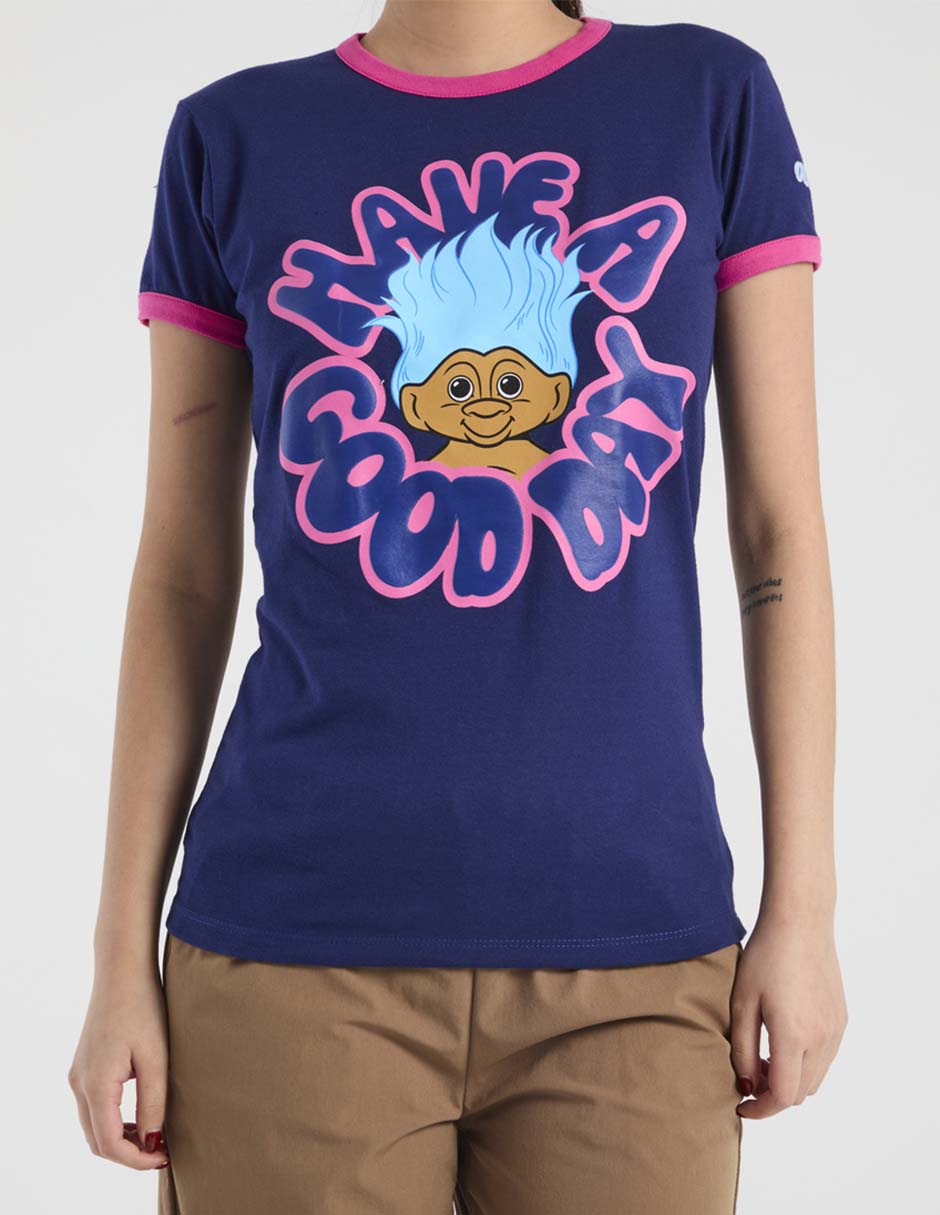 Playera manga corta Aéropostale Good Luck Trolls cuello redondo para mujer