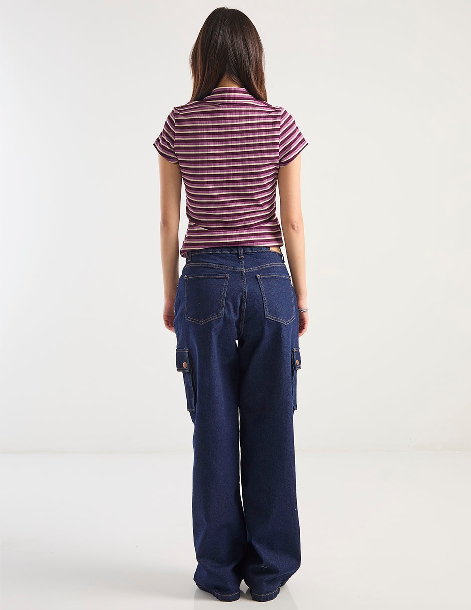 Jeans cargo wide leg para mujer 2