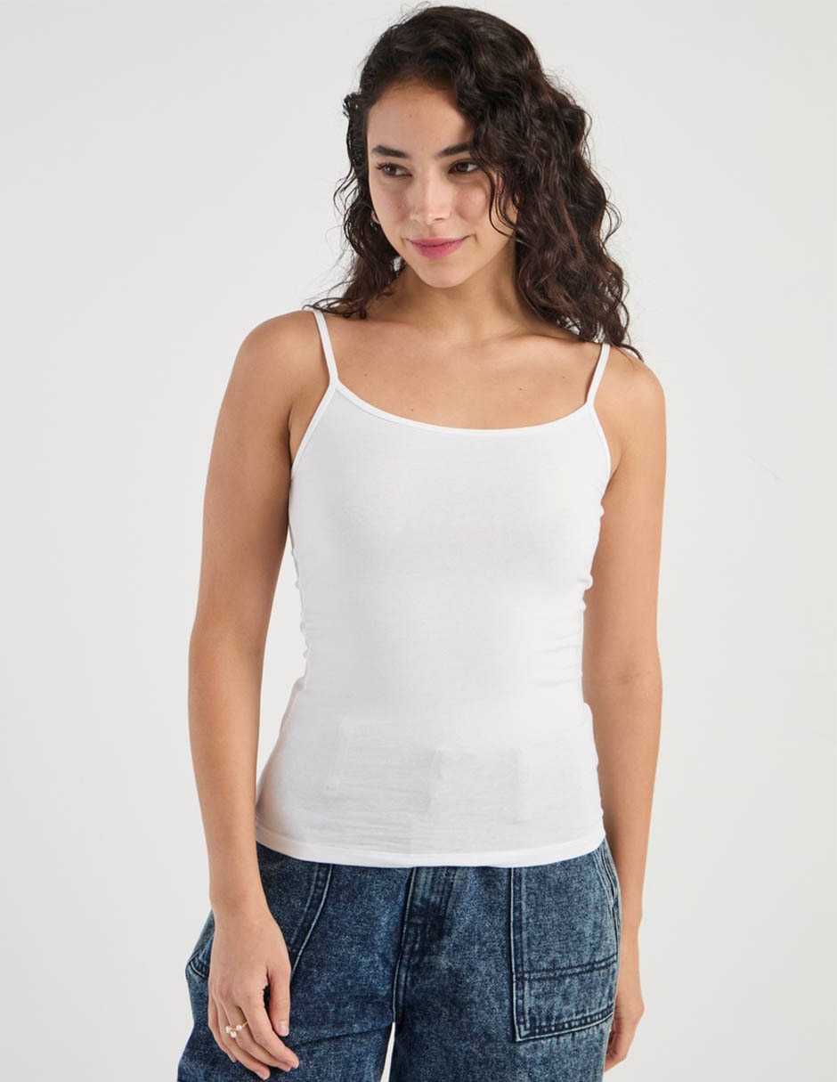 Top cuello redondo escote medio tirante delgado Top cuello redondo escote medio tirante delgado