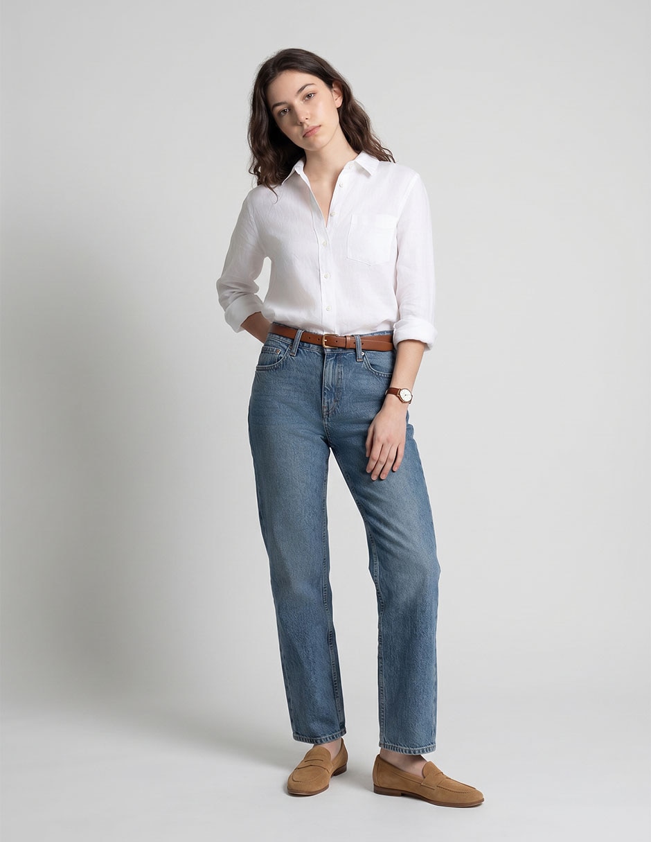 Jeans straight corte cadera para mujer
