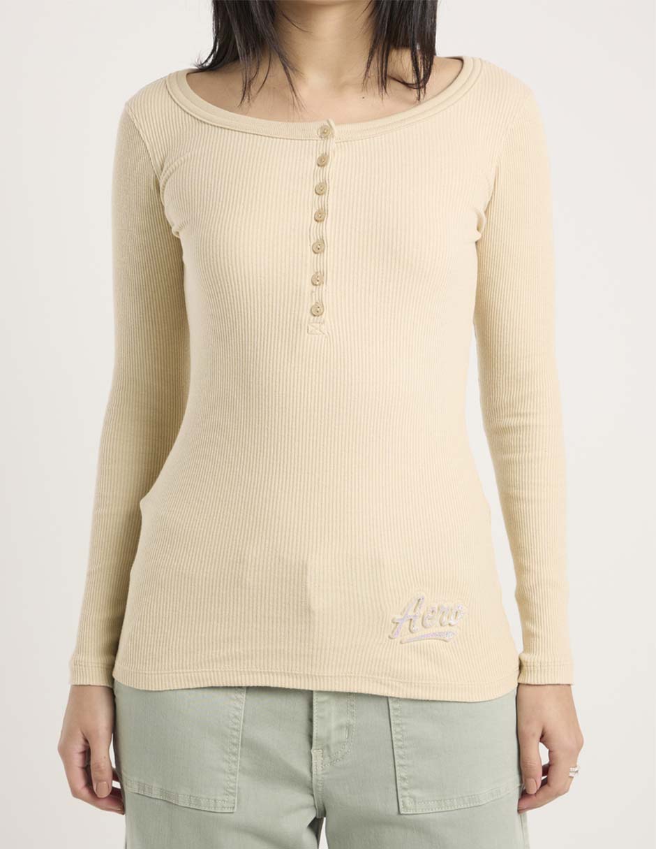 Playera manga corta cuello henley mujer 5