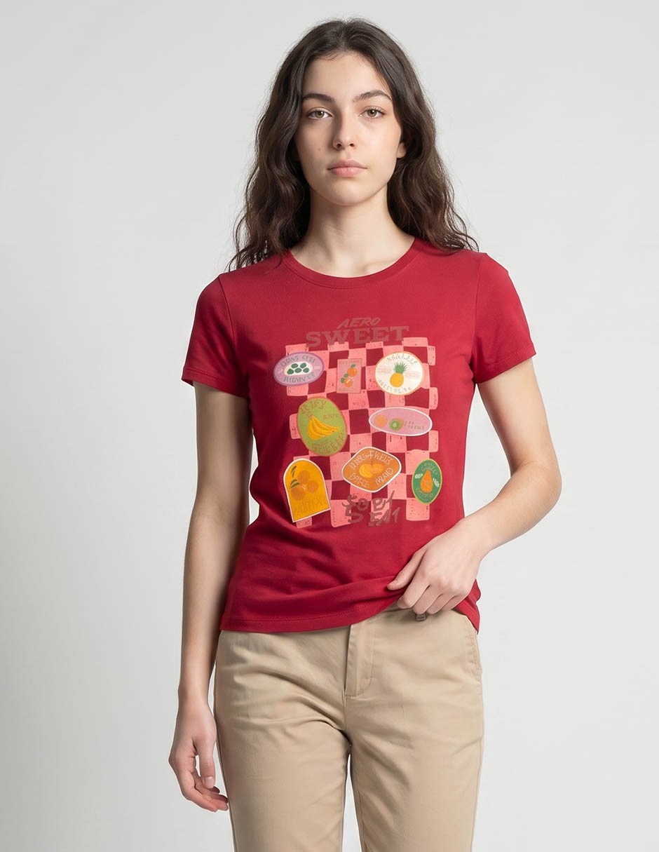 Playera manga corta cuello redondo para mujer