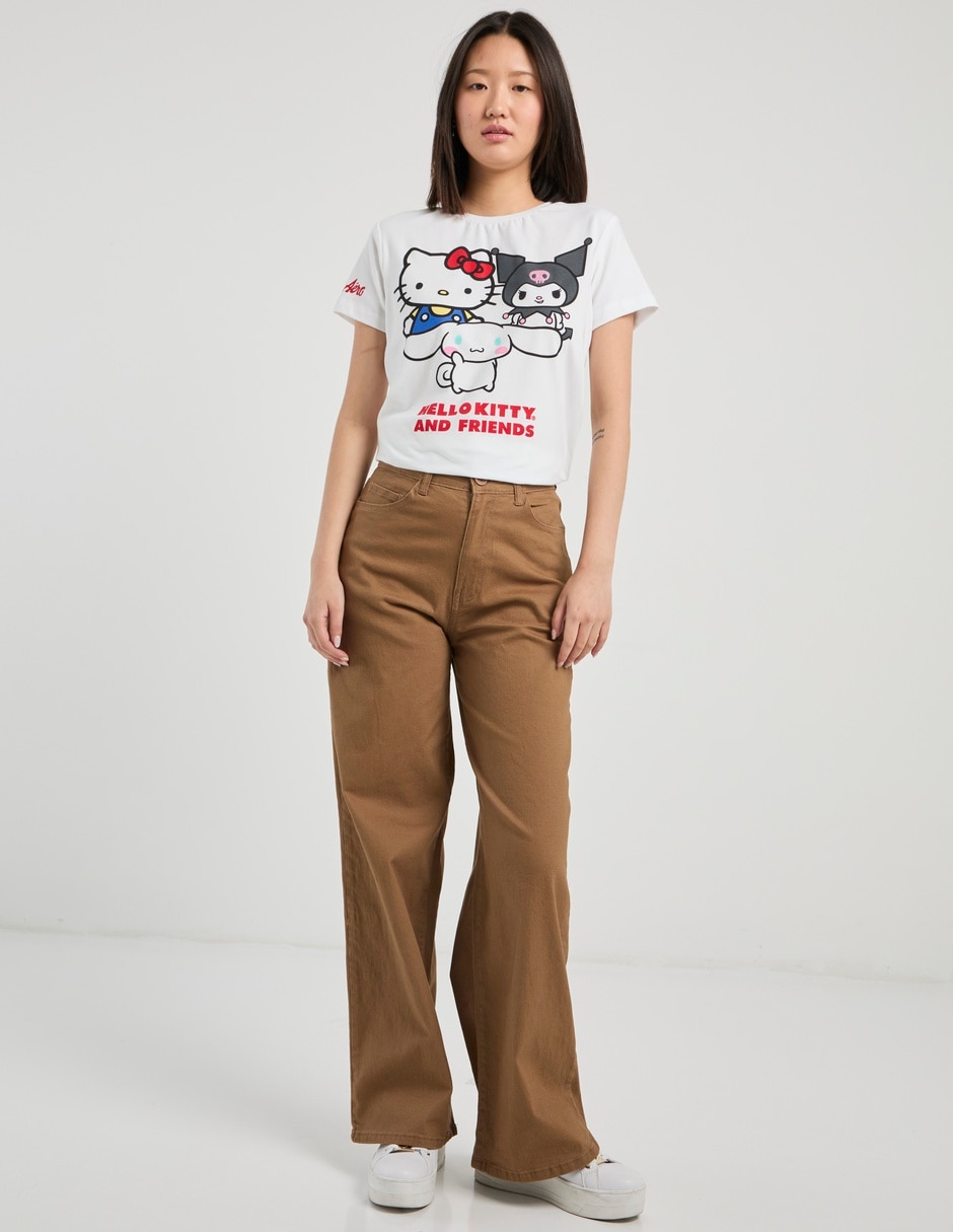 Playera manga corta Hello Kitty cuello redondo para mujer