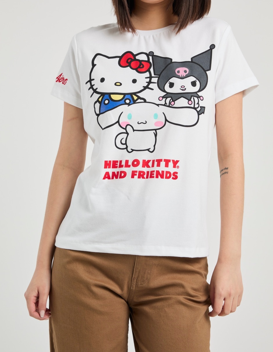 Playera manga corta Hello Kitty cuello redondo para mujer