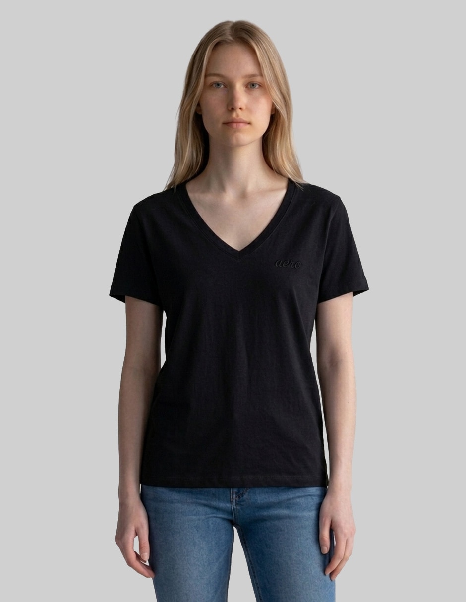 Playera manga corta cuello V para mujer 1