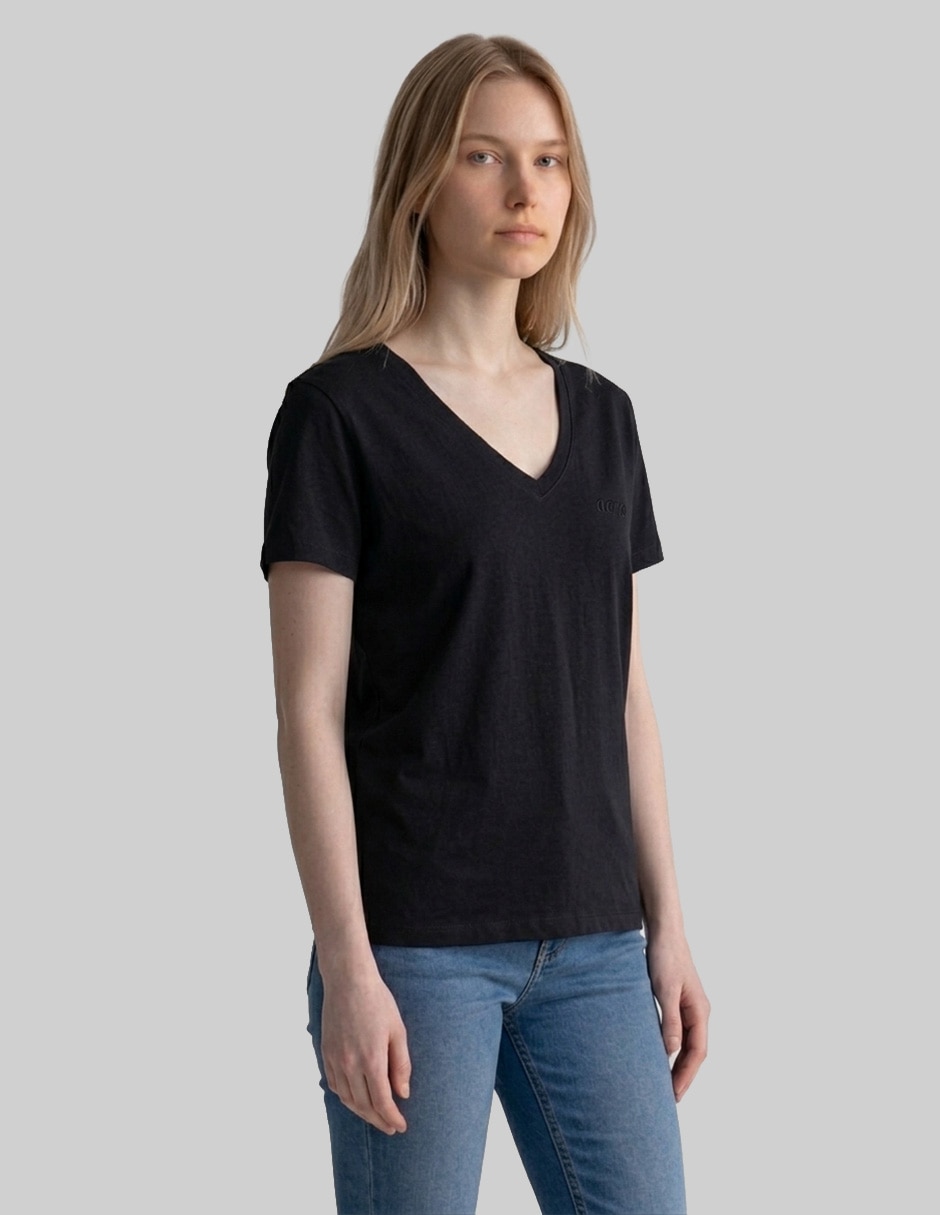 Playera manga corta cuello V para mujer 4