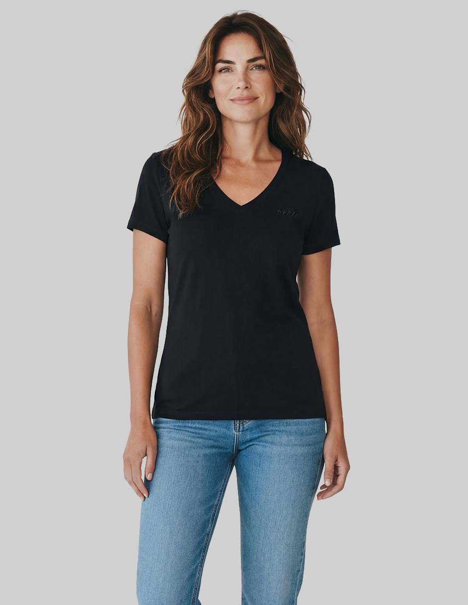 Playera manga corta cuello V para mujer 1