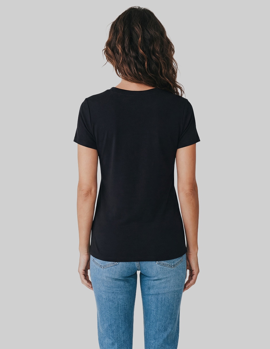 Playera manga corta cuello V para mujer 4