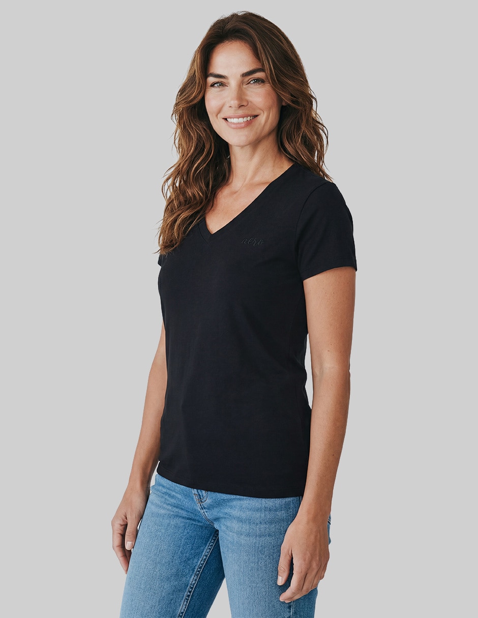 Playera manga corta cuello V para mujer 5