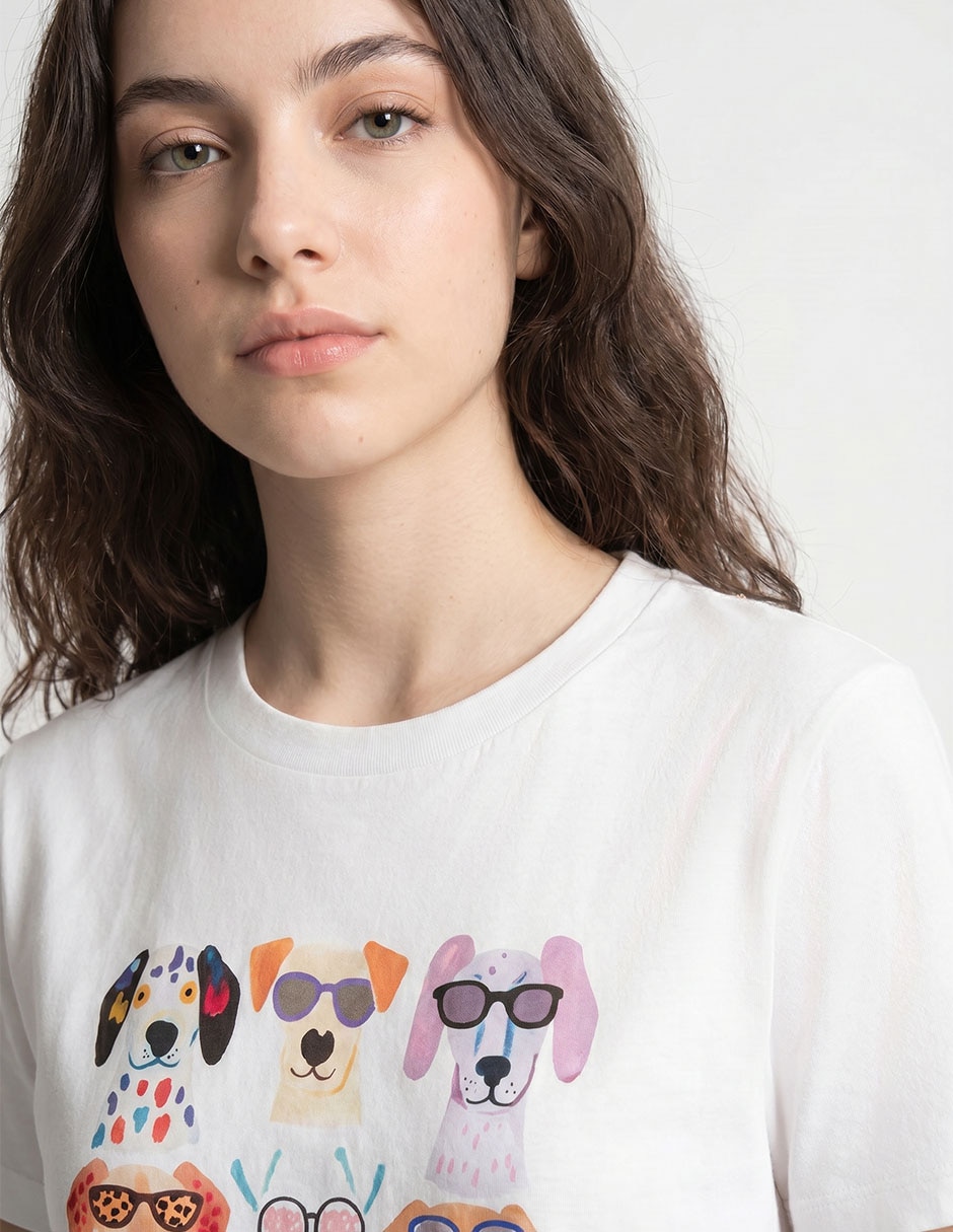 Playera manga corta cuello redondo para mujer
