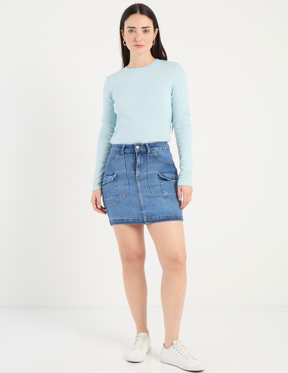 Falda short de mezclilla a la cintura 5