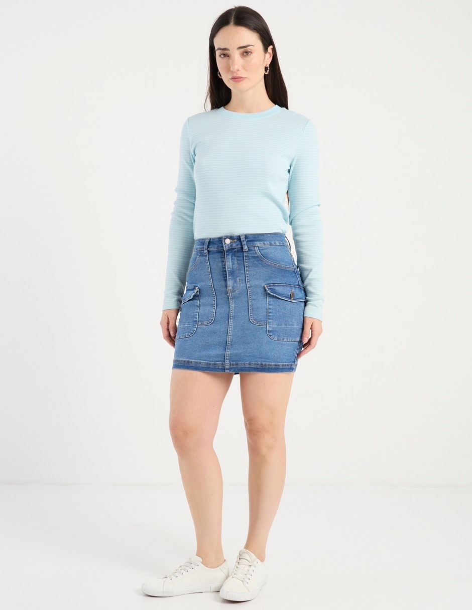 Falda short de mezclilla a la cintura 4