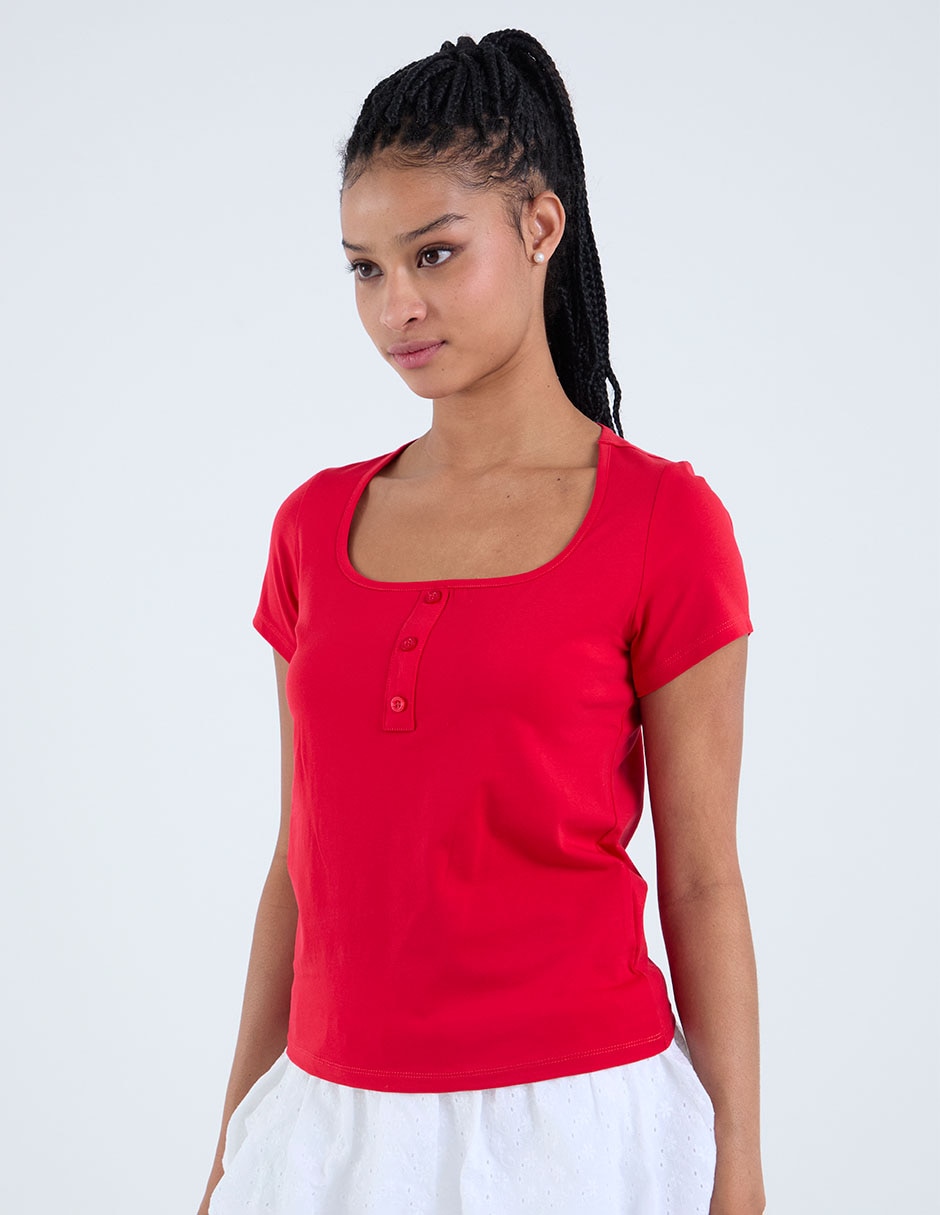 Playera manga corta Aero cuello cuadrado para mujer
