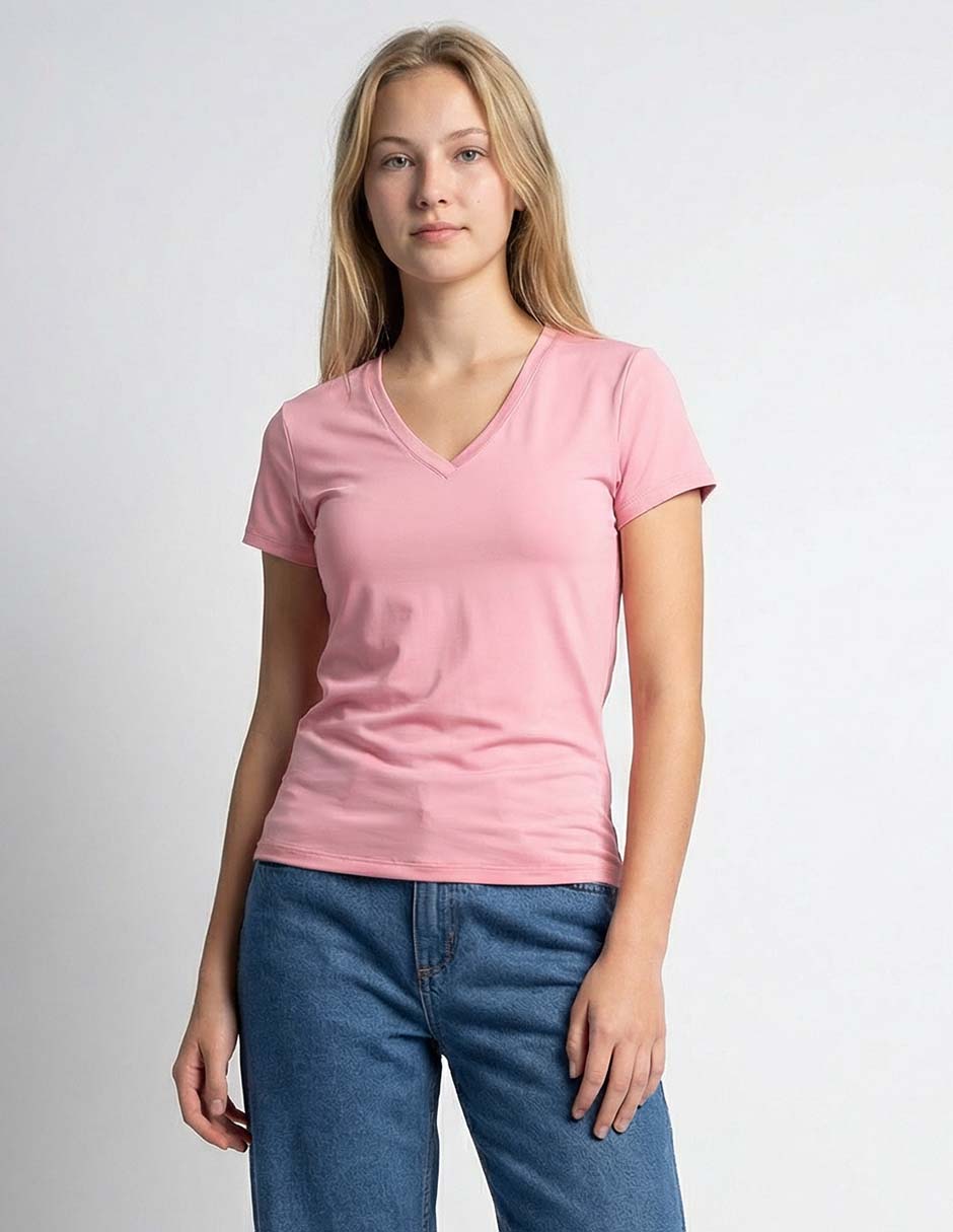 Playera manga corta cuello V para mujer
