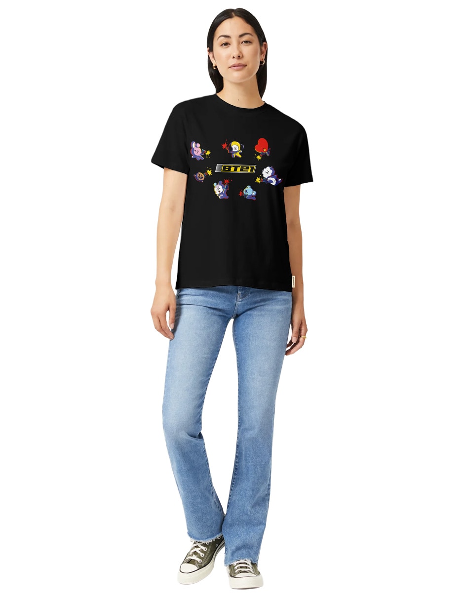 Manga corta bt21 cuello redondo para mujer