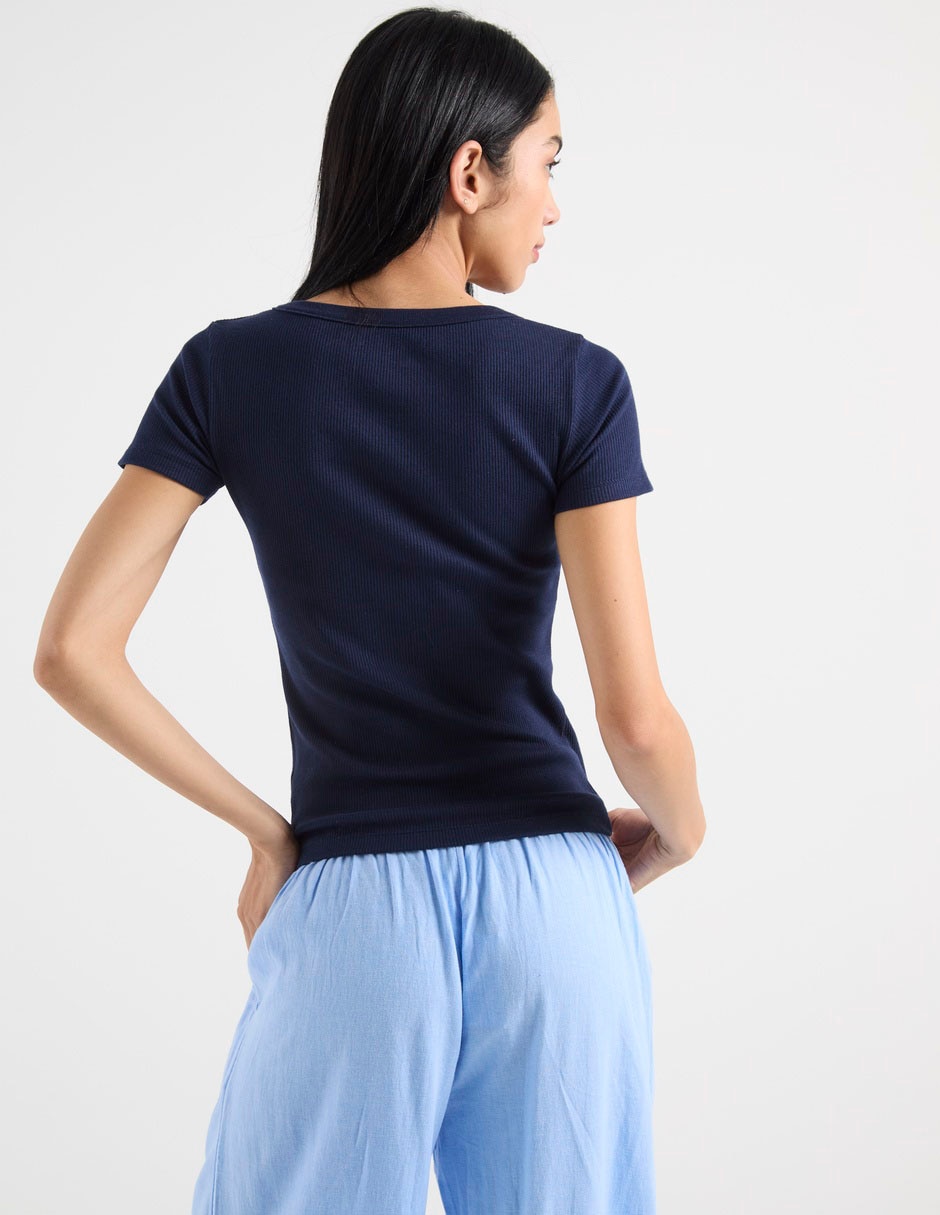 Manga Corta Primavera Cuello Henley Para Mujer 2