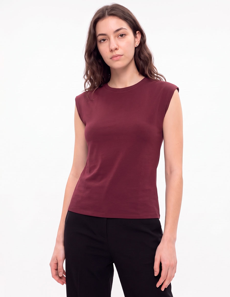Playera sin manga cuello redondo para mujer