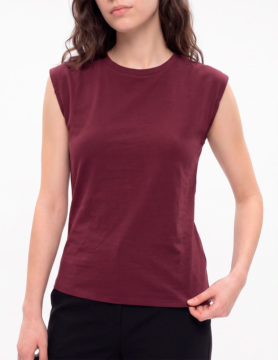Playera sin manga cuello redondo para mujer 2
