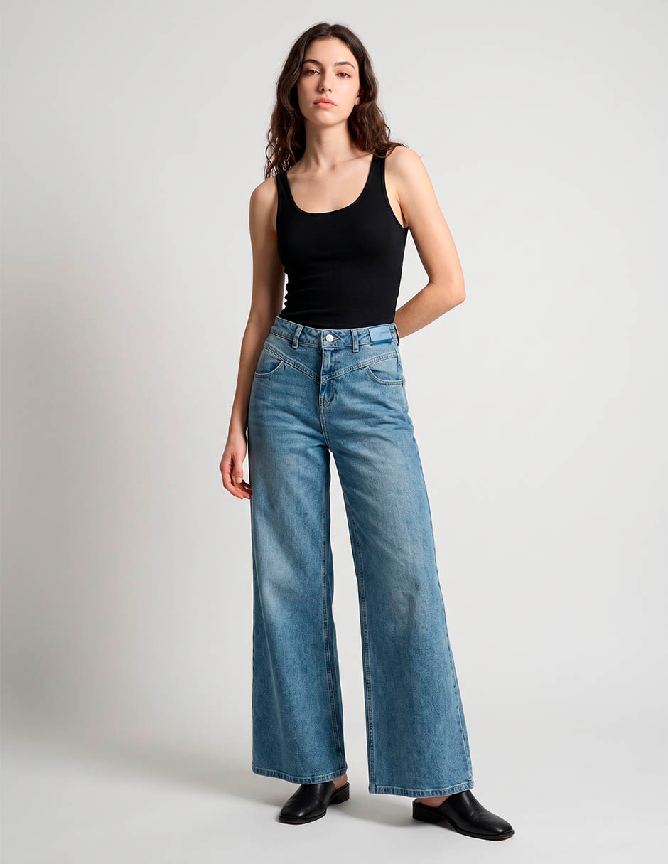 Jeans regular wide leg media cintura aéropostale para mujer 3