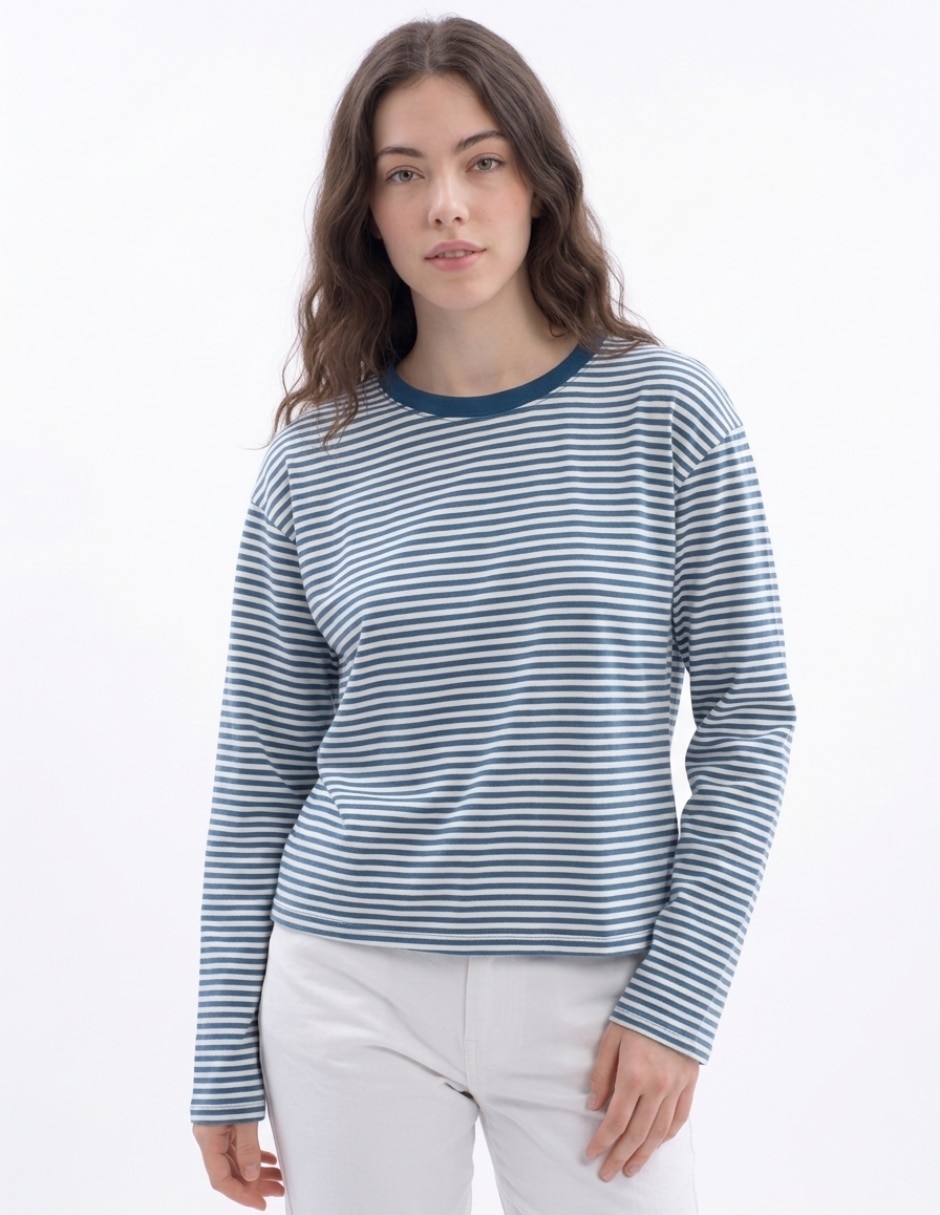 Playera manga larga cuello redondo para mujer Playera manga larga cuello redondo para mujer