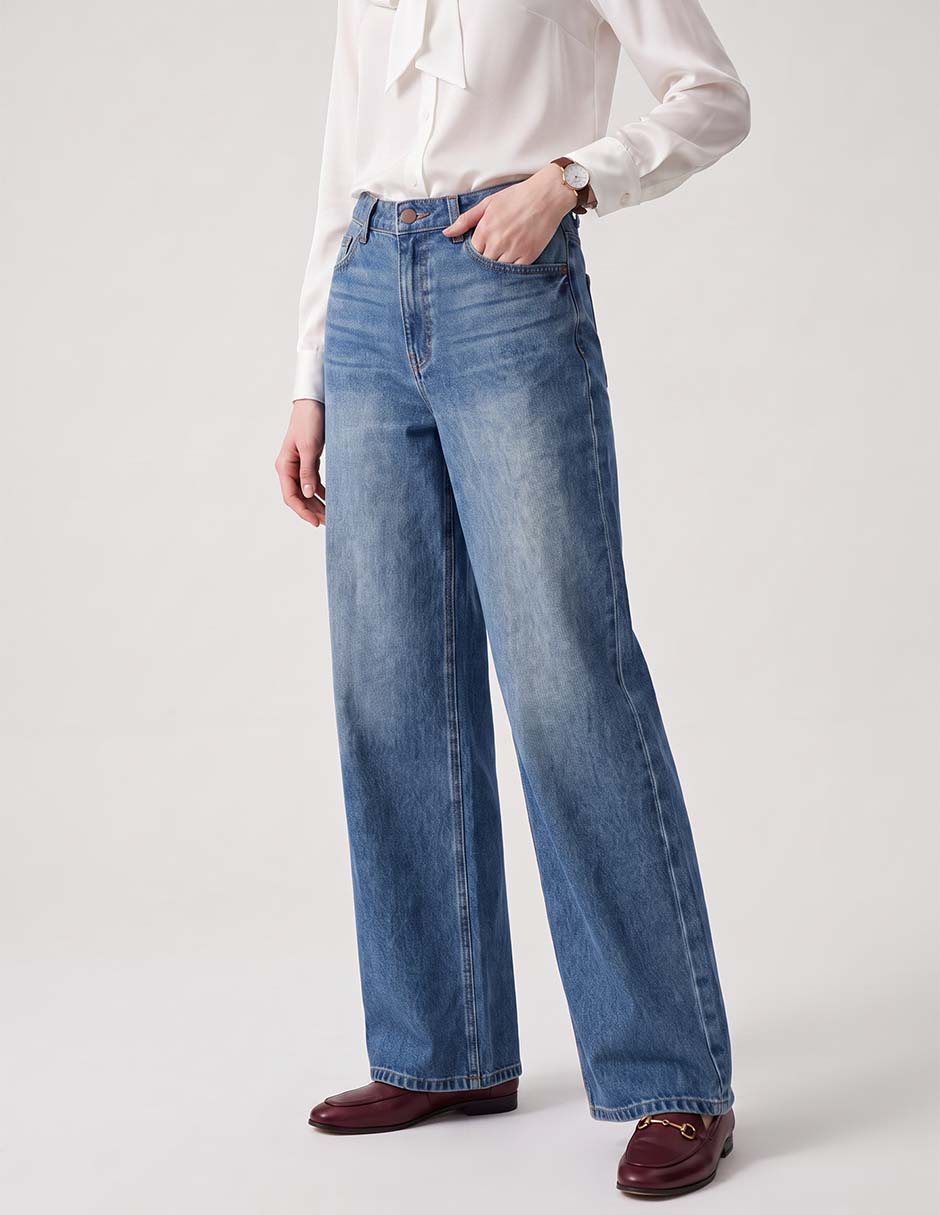 Jeans wide leg corte media cintura para mujer Jeans wide leg corte media cintura para mujer