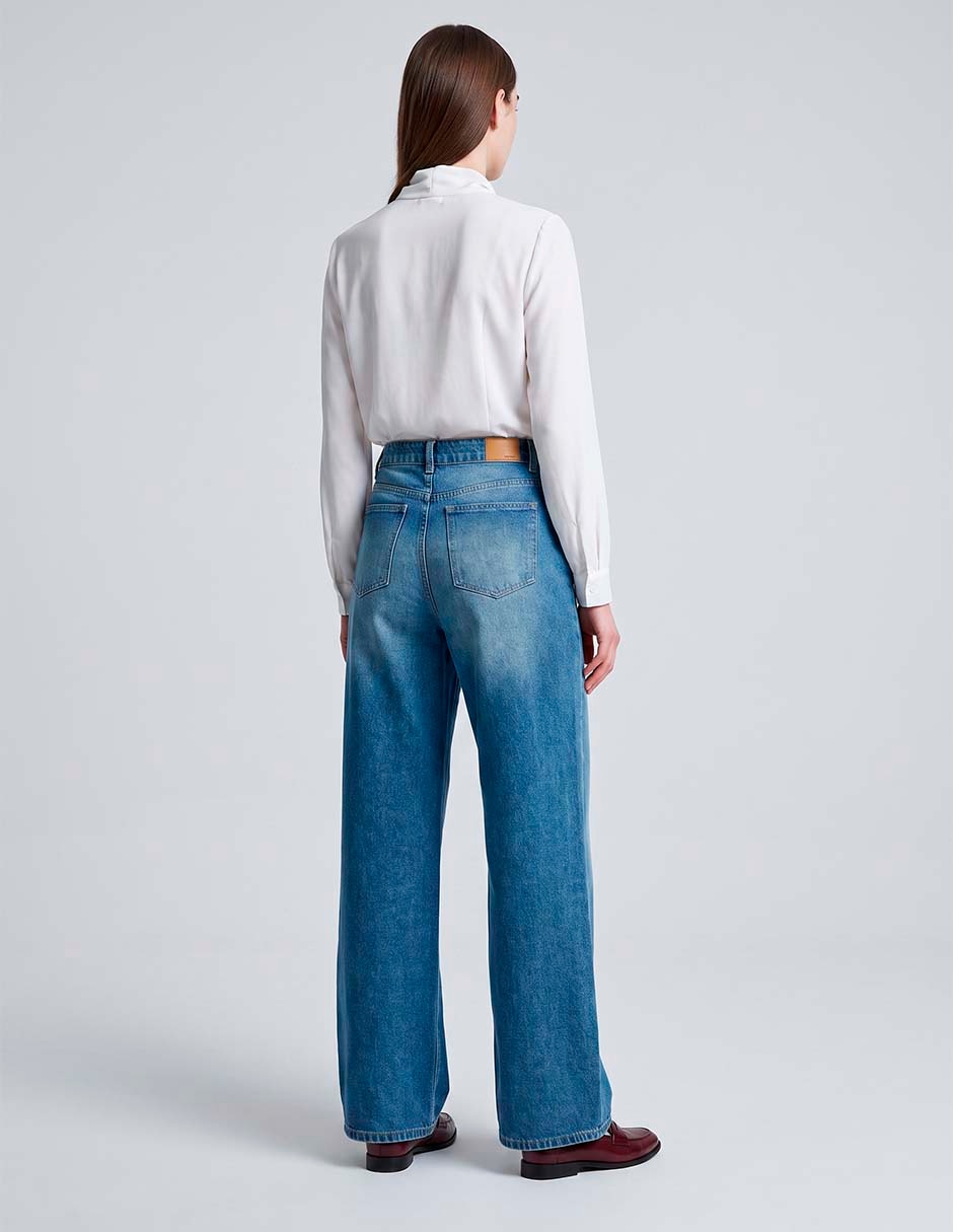 Jeans wide leg corte media cintura para mujer 3