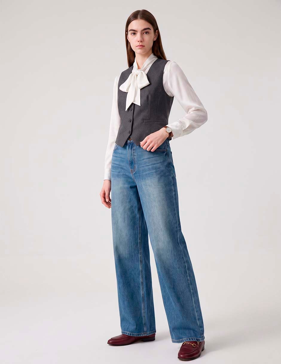 Jeans wide leg corte media cintura para mujer 2