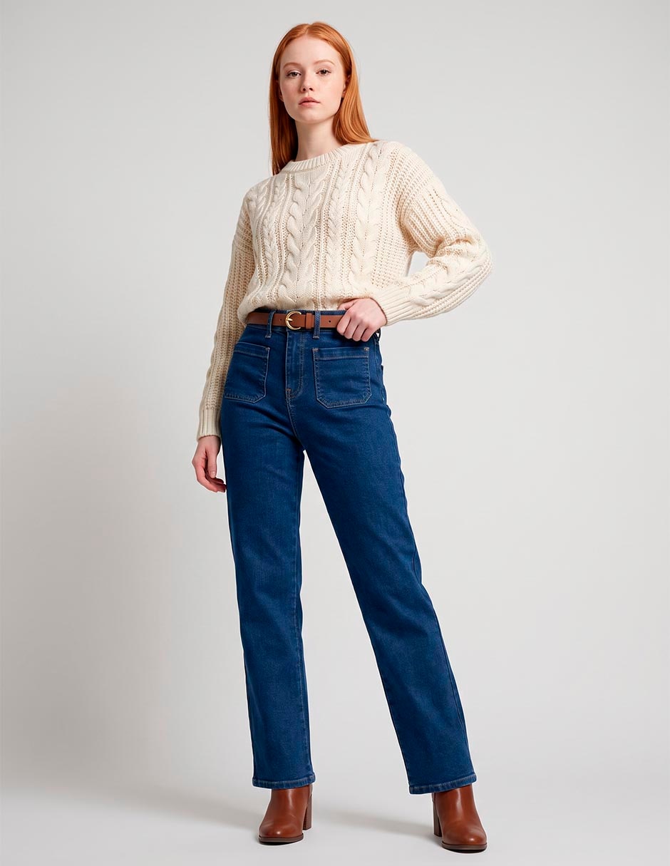 Jeans straight a la cintura para mujer