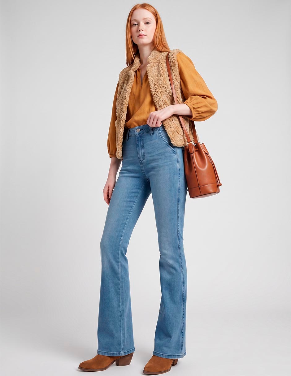 Jeans flare a la cintura para mujer
