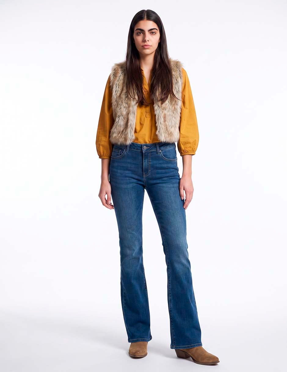 Jeans boot media cintura para mujer