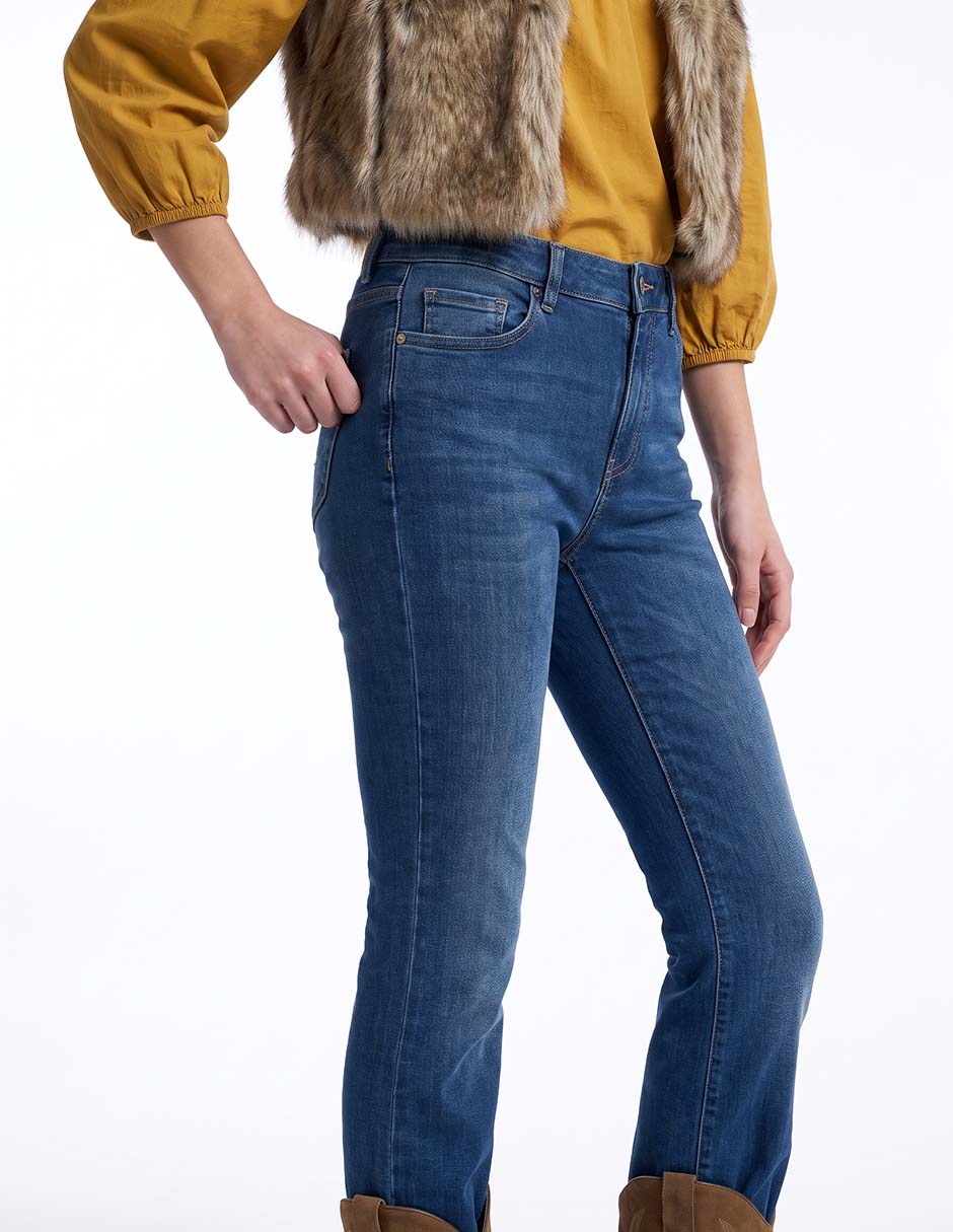 Jeans boot media cintura para mujer