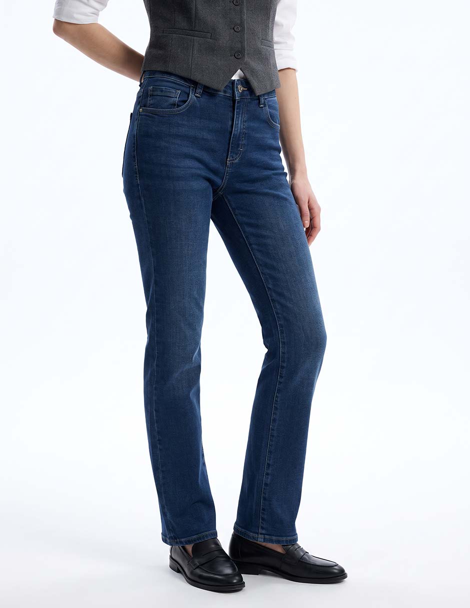 Jeans boot media cintura para mujer