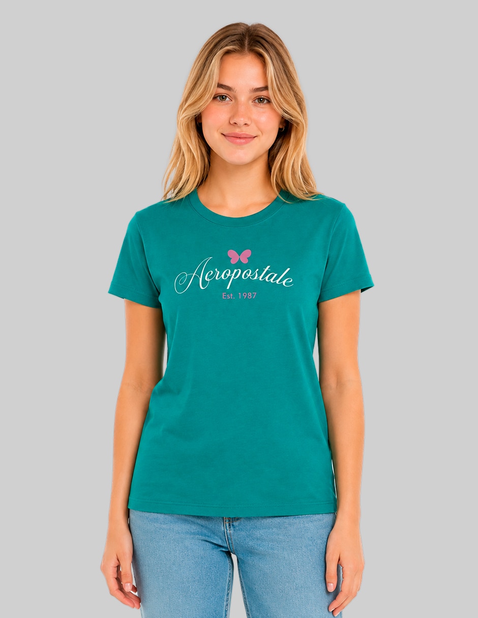 Playera manga corta cuello redondo para mujer