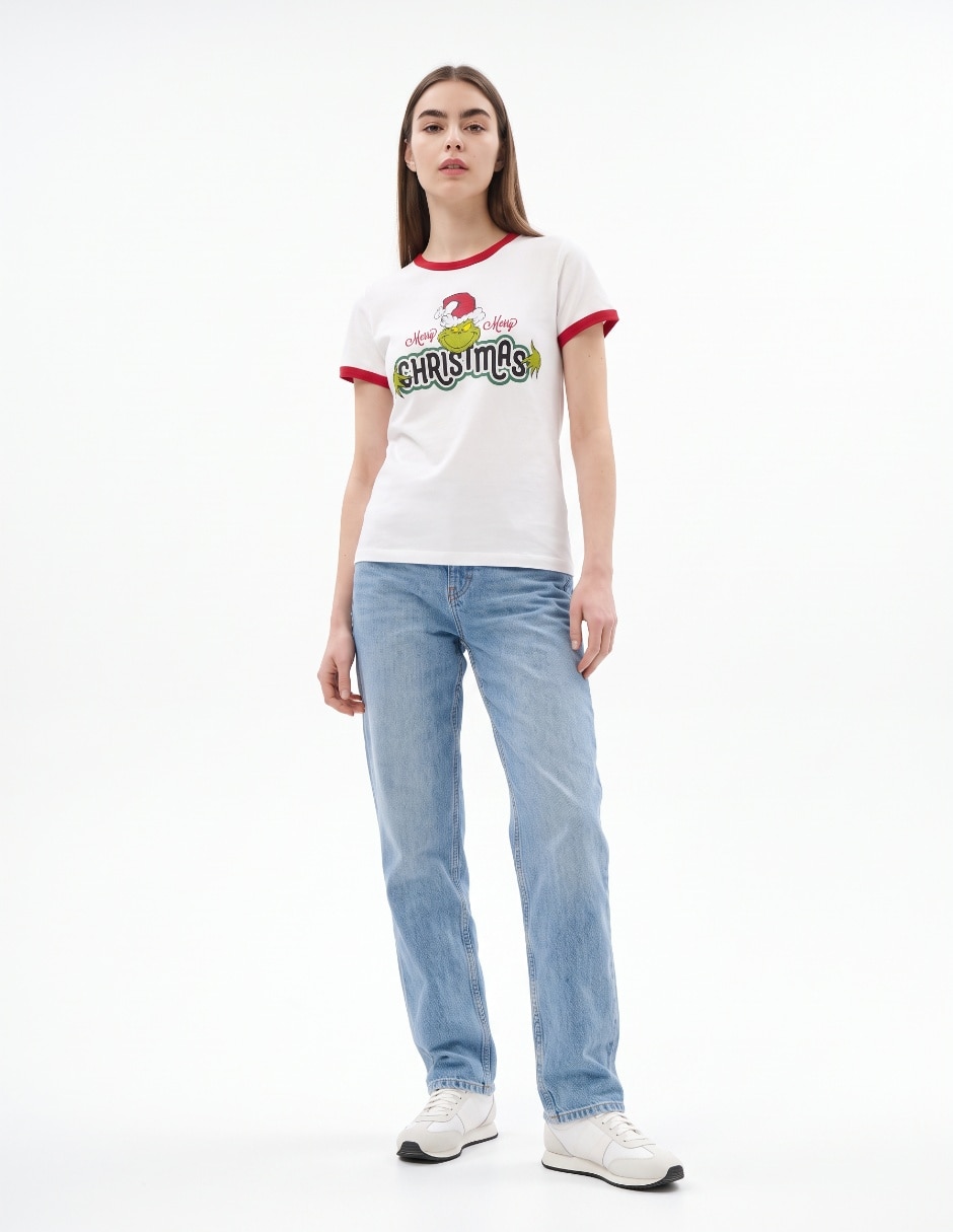 Playera manga corta Grinch cuello redondo para mujer Playera manga corta Grinch cuello redondo para mujer
