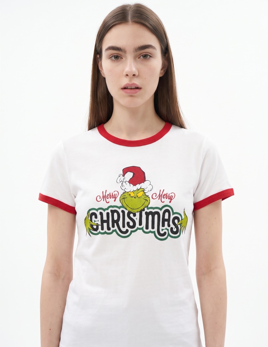 Playera manga corta Grinch cuello redondo para mujer 3