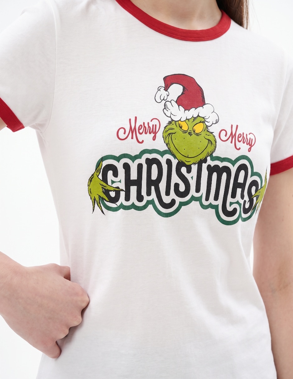 Playera manga corta Grinch cuello redondo para mujer 4