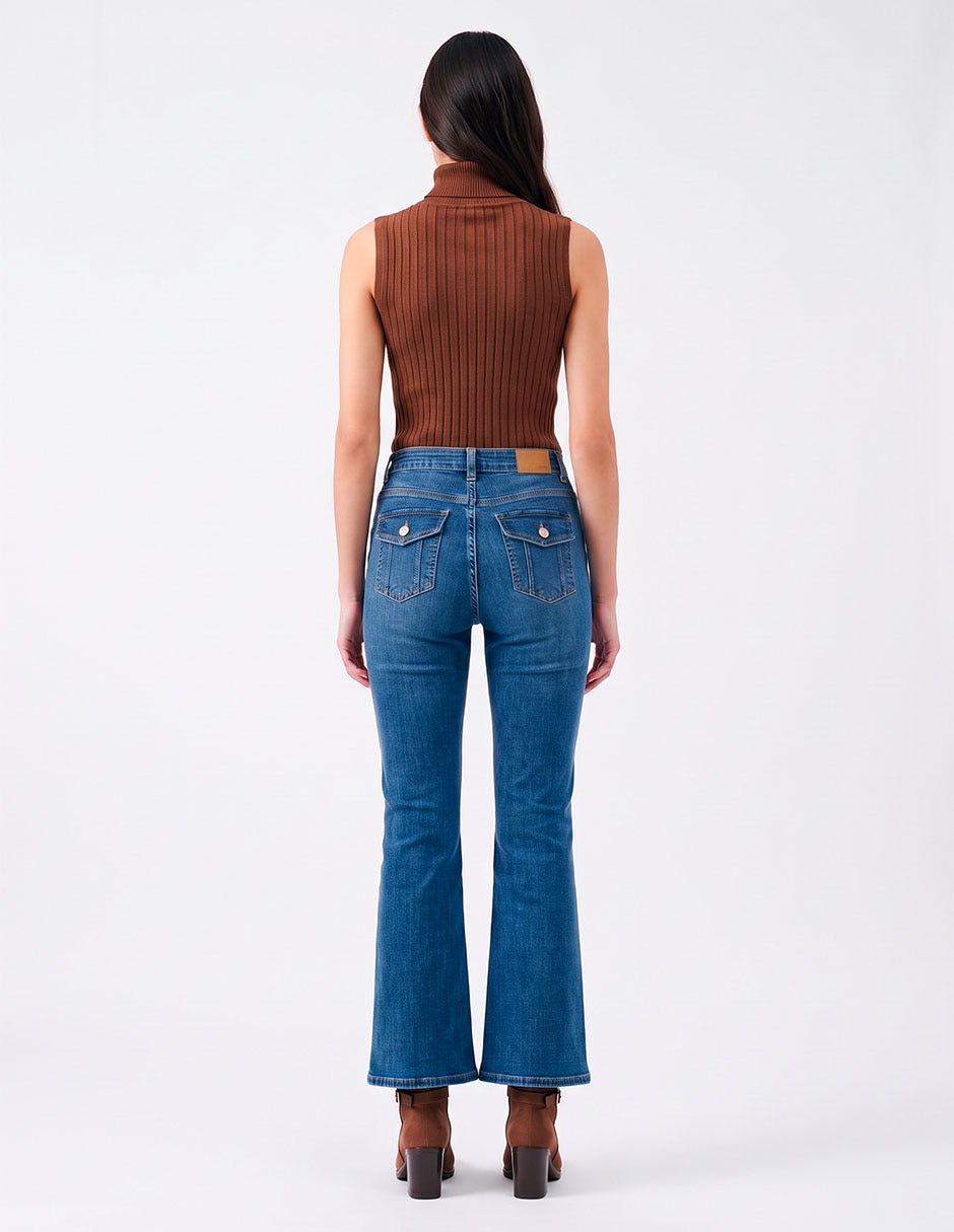 Jeans flare corte cintura alta para mujer 4