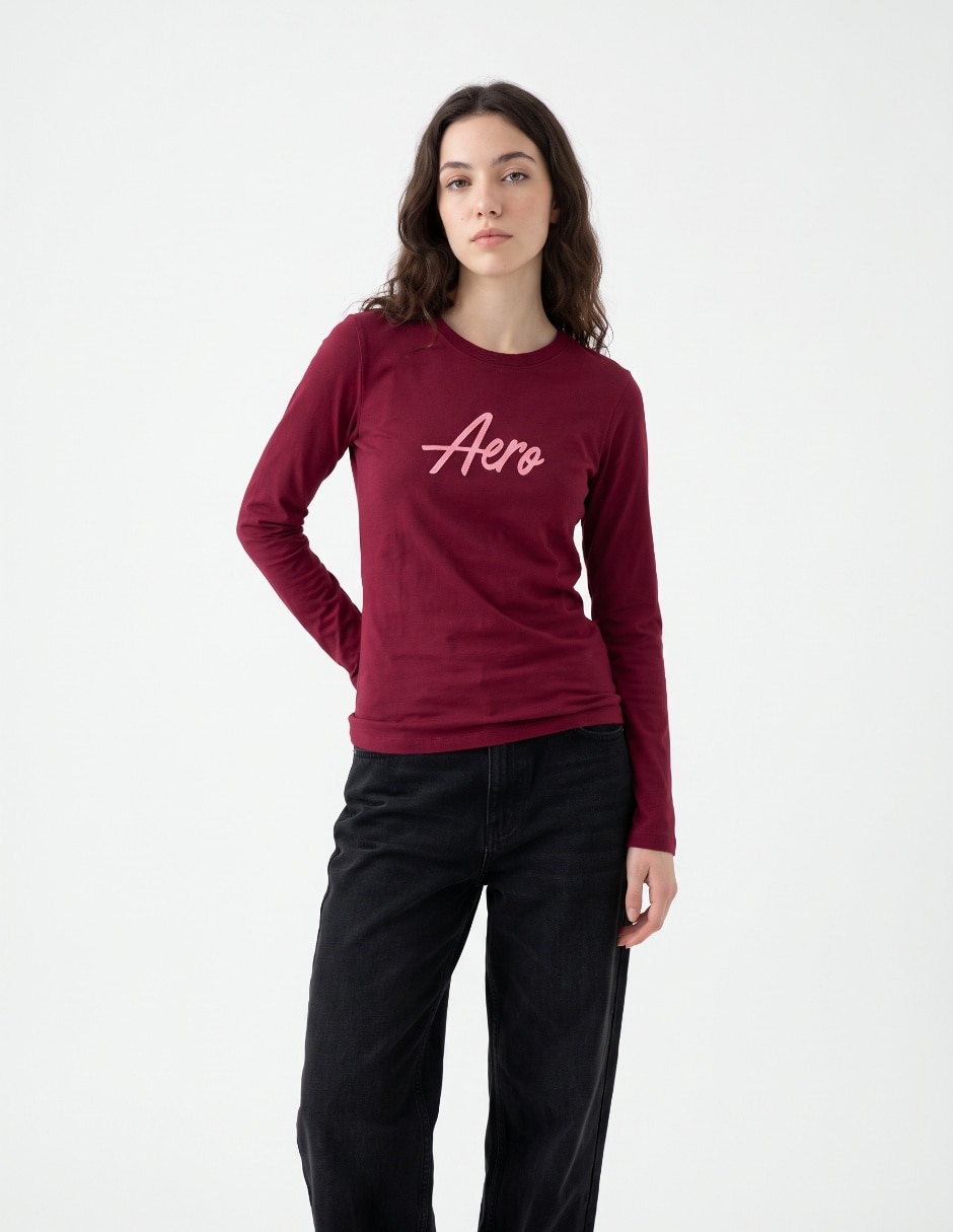 Playera manga larga cuello redondo para mujer 1