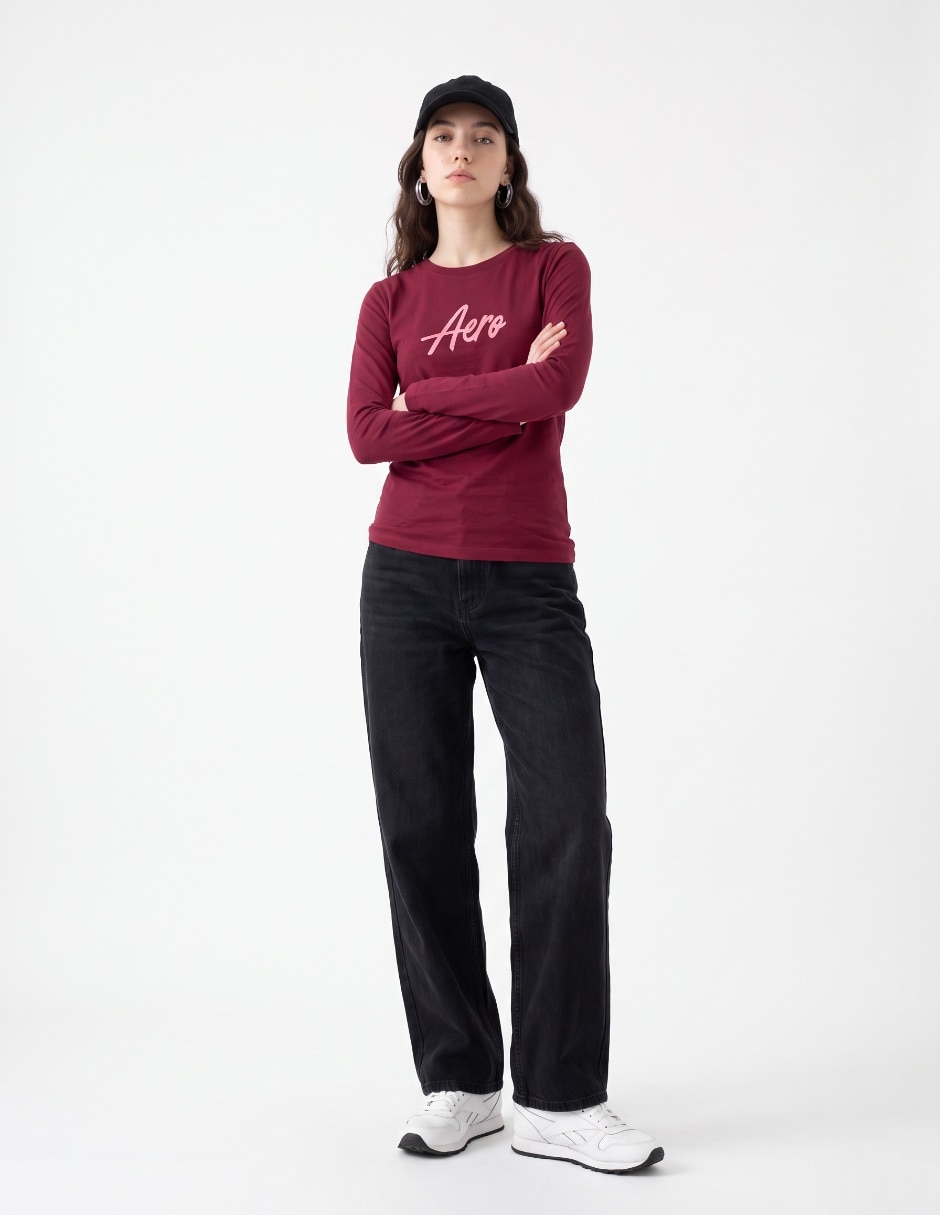 Playera manga larga cuello redondo para mujer 3