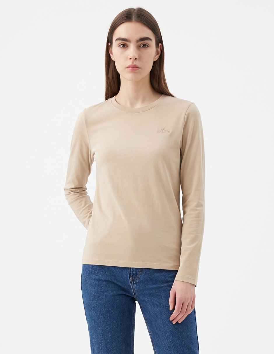Playera manga larga cuello redondo para mujer Playera manga larga cuello redondo para mujer