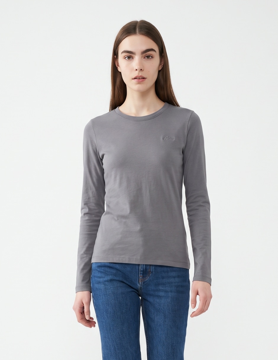Playera manga larga cuello redondo para mujer 1
